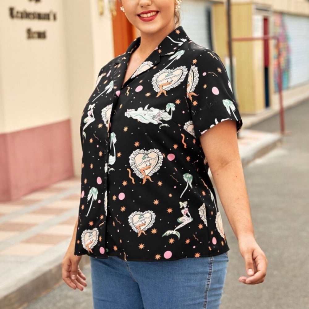 Mermaid and Tropical Print Blouse